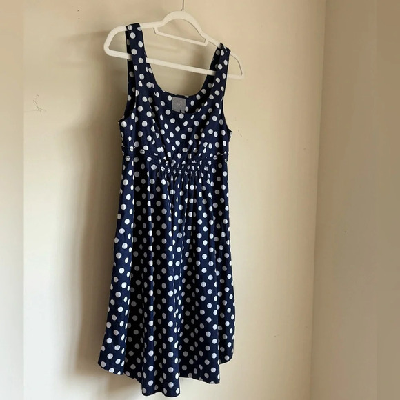 Anthropologie Vanessa Virginia Navy Blue And White Polka Dot Dress - Size 10 - Picture 8 of 12